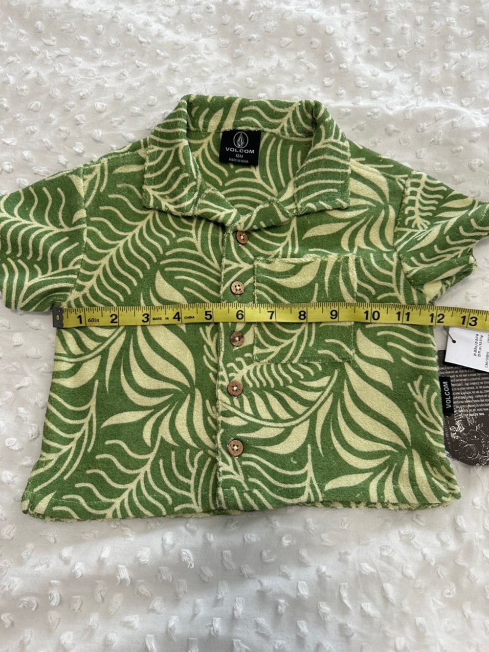 Volcom Vacation Surf Skater Boho  Cabana Beach Green/Cream Leaf Print Set Sz12M - Picture 4 of 11